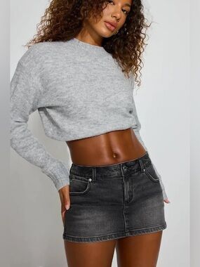 Garage Black Denim Mini Skirt with Front Button